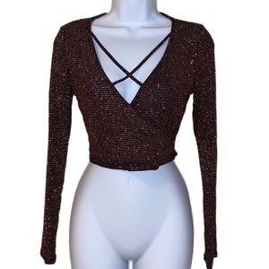 Pink Shimmer Cross Crop Top